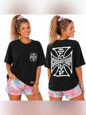 Edgy Graphic “AWFUL LOT OF” Black Oversized Pocket Tee | SIZE M | NWT